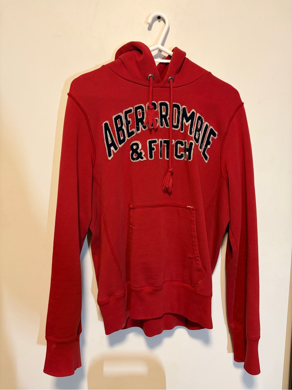 Abercrombie & Fitch Red Crewneck Hoodie with Contrast Logo